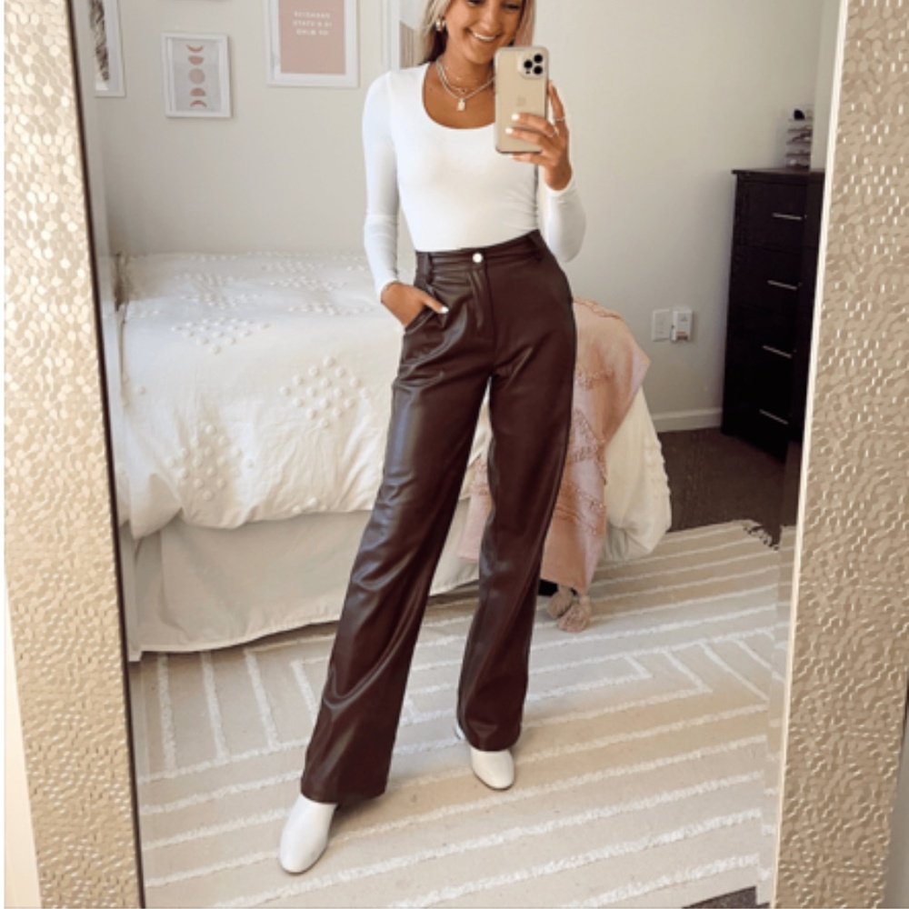 beginning boutique brown leather pants